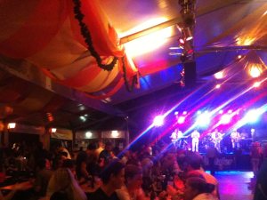 Beer tents resembling Munich's Oktoberfest remain open late into the night with live music.